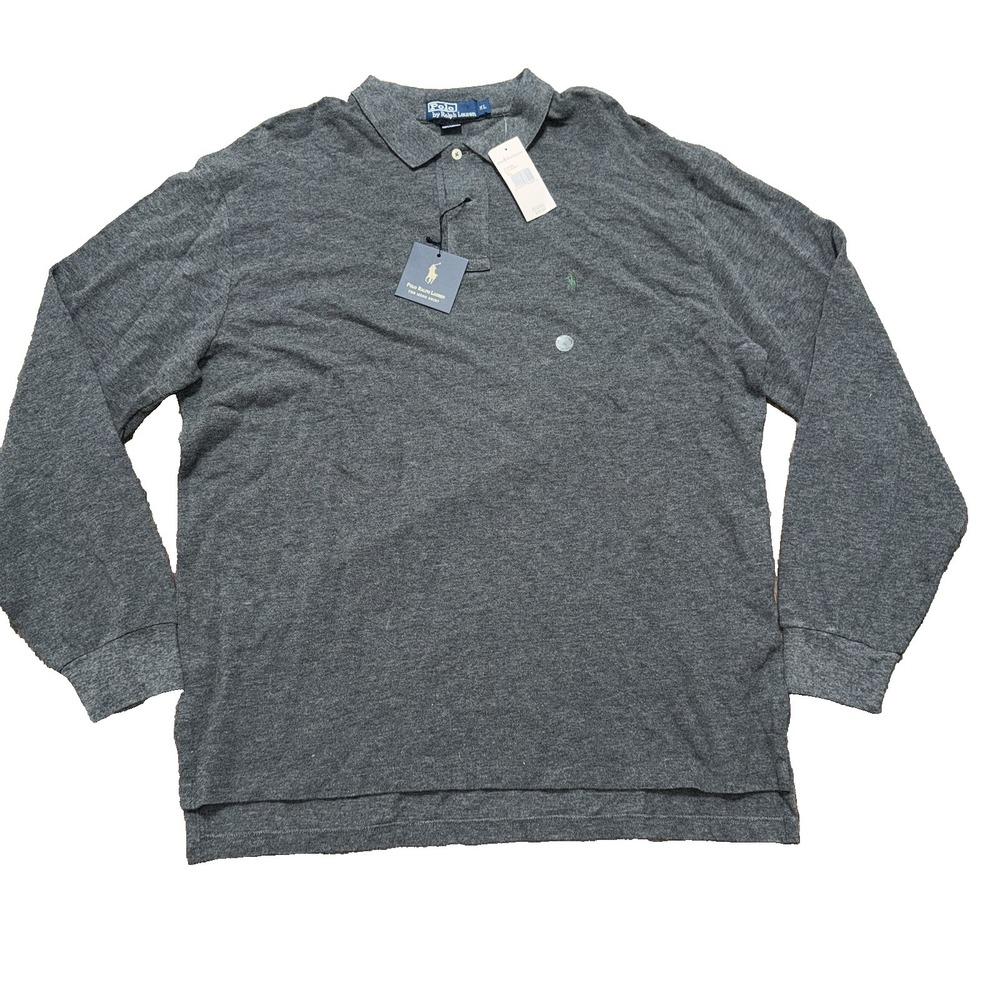 90s Vintage NWT Deadstock Polo Ralph Lauren Men's Long Sleeve Gray Polo Shirt XL